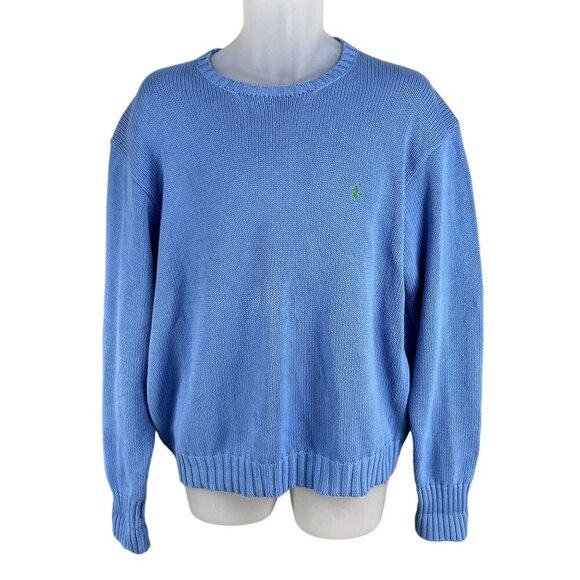 Polo Ralph Lauren Men L Crewneck Knit Sweater Green Pony Royal Blue Quiet Luxury - Picture 1 of 16